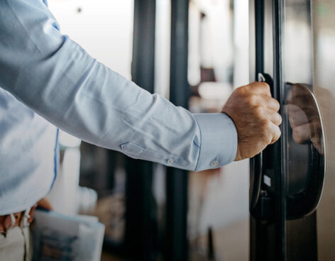 Man opening door