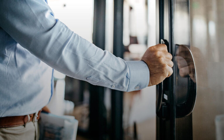 Man opening door